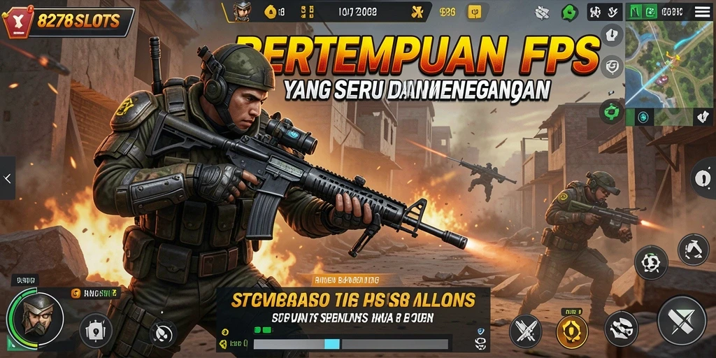 Screenshot gameplay 8278SLOTS: aksi intens di medan perang FPS.