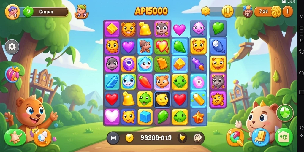 Tangkapan layar utama menunjukkan gameplay seru API5000 dengan tantangan Match-3.
