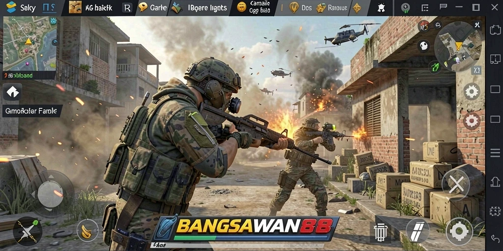 Tampilan gameplay BANGSAWAN88 dengan aksi menegangkan di medan perang.