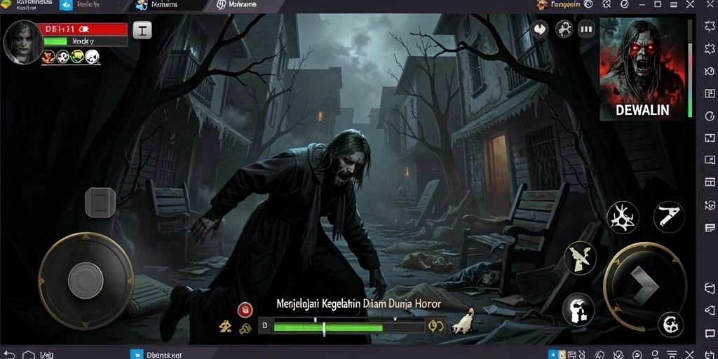 Gameplay seram DEWALIN dengan suasana kegelapan yang mencekam.
