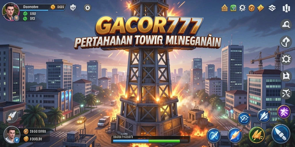 Screenshot permainan GACOR777 menunjukkan aksi pertahanan menara yang mendebarkan.