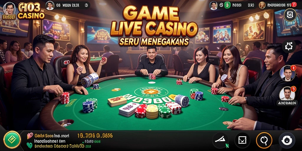 Screenshot gameplay H03 menampilkan dealer langsung dan suasana kasino yang menegangkan.