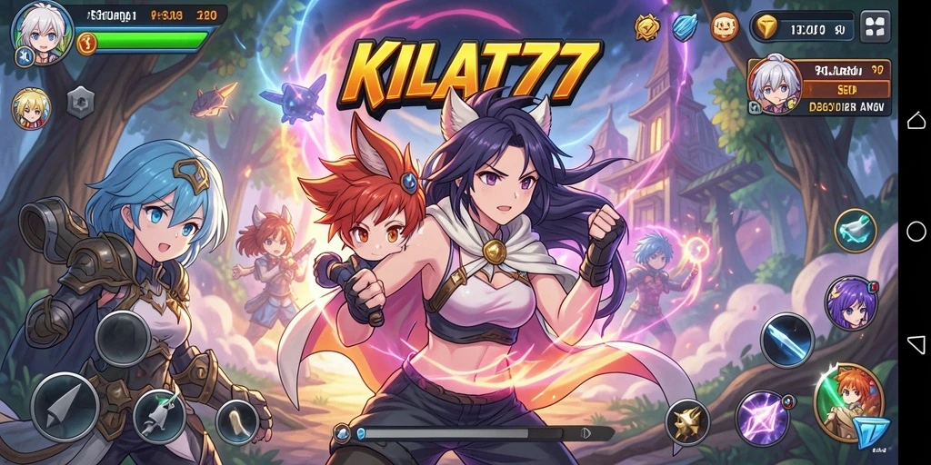 Tampilan gameplay KILAT77 yang menampilkan pertarungan karakter anime.