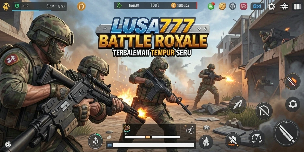 Gameplay intens di LUSA777 dengan aksi Battle Royale yang mendebarkan.