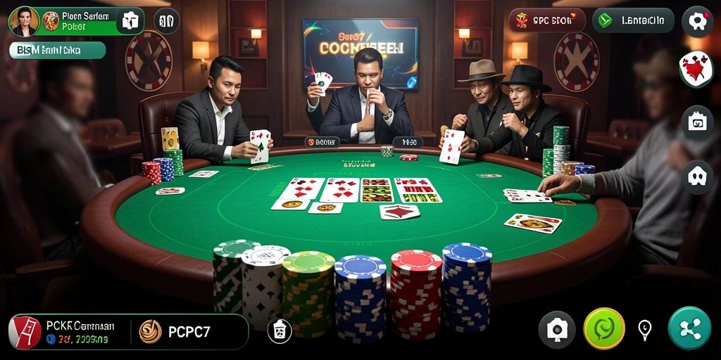 Tampilan gameplay seru dari PCPC7 dengan suasana Poker yang intens.