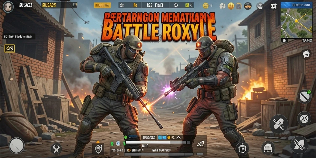 Screenshot gameplay RUSA33 menampilkan aksi seru antar pemain di arena pertarungan.