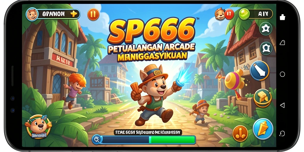 Tampilan gameplay arcade SP666 yang penuh warna dan seru.