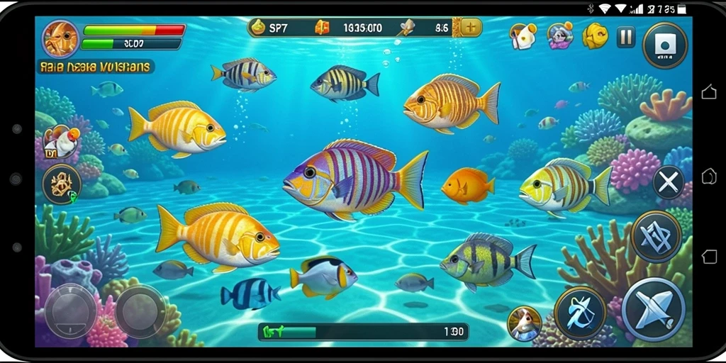 Tangkapan layar dari gameplay SR777 menampilkan aksi menembak ikan yang seru.