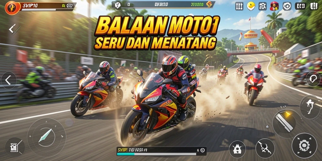 Gameplay menarik dengan balapan motor yang seru dan menantang.