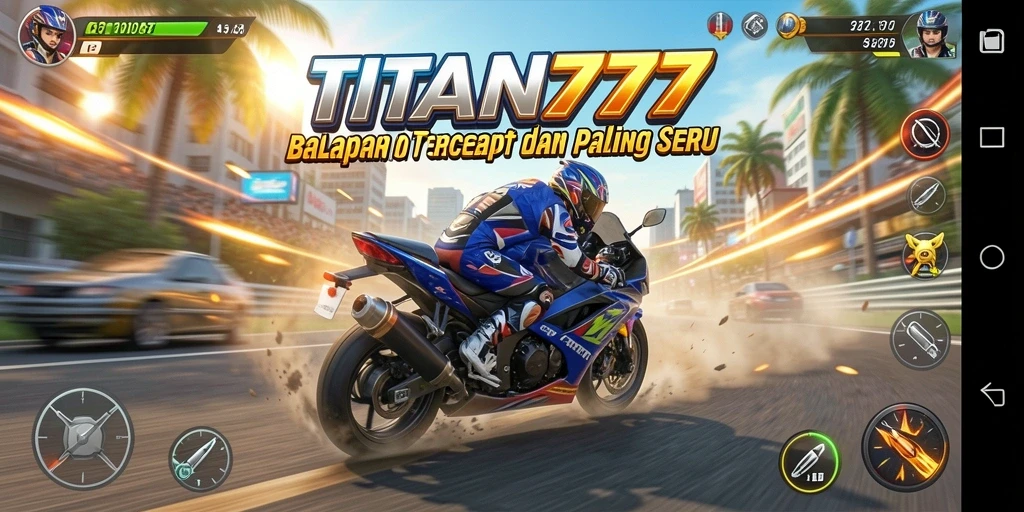 Tampilan gameplay seru dari TITAN777 dengan balapan motor.