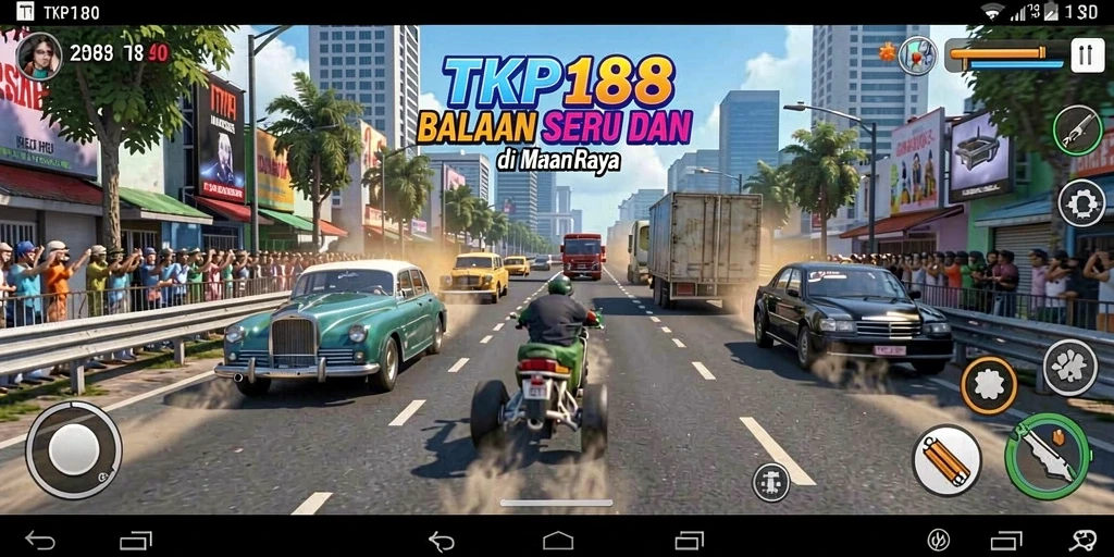 Screeenshot gameplay TKP188 menampilkan aksi balapan yang seru.
