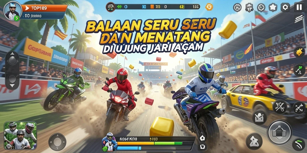 Screenshot utama TOPI189 menampilkan mobil balap melaju kencang di lintasan.