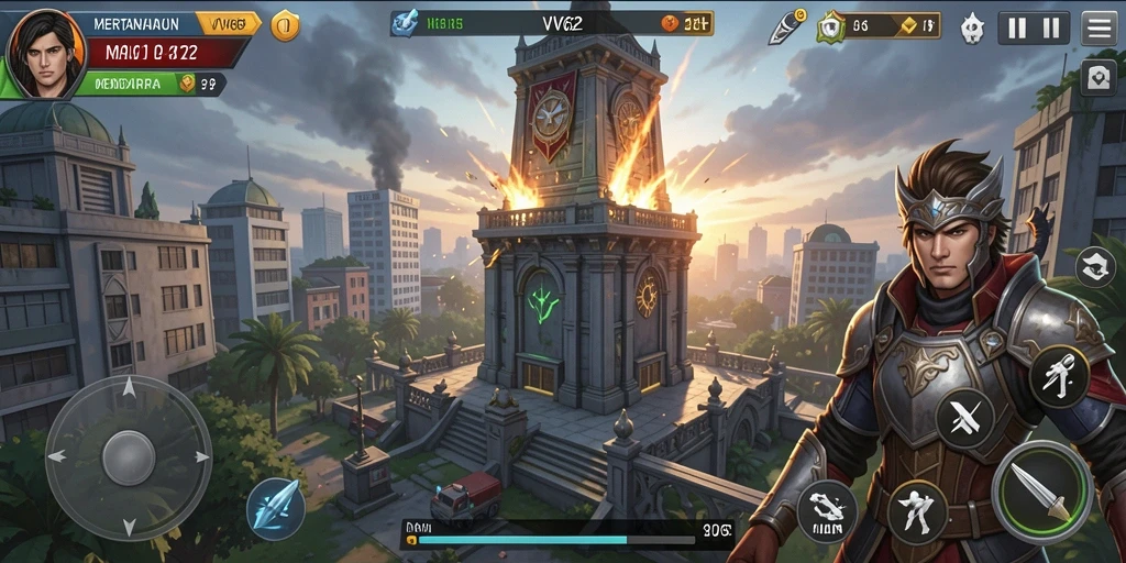 Screenshot gameplay menara pertahanan yang mendebarkan.