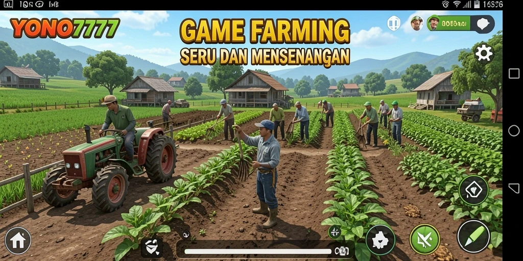 Screenshot gameplay YONO777 menampilkan kebun yang indah dan aktivitas bertani.